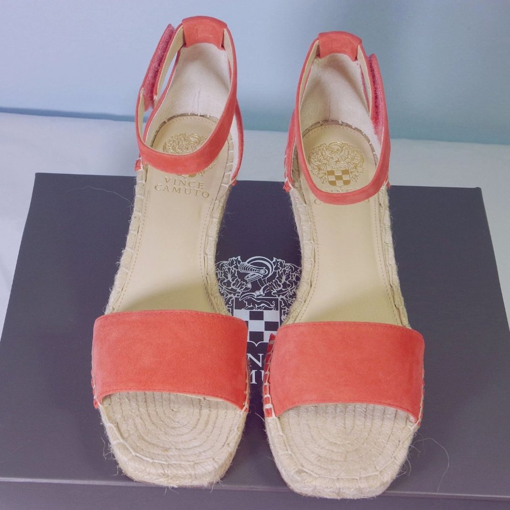 Vince Camuto Jesla Coral Suede Espadrille Wedge Sandal, 7 Wide,  Worn 1X